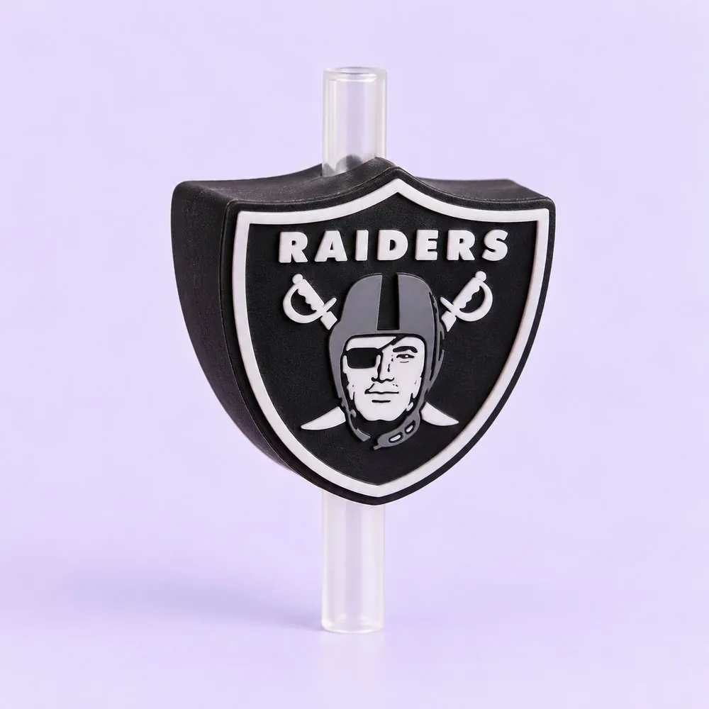 Silver Shield Football Topper on a clear straw, pale lavender backdrop — shaped like a black and silver shield football team emblem with lettering
